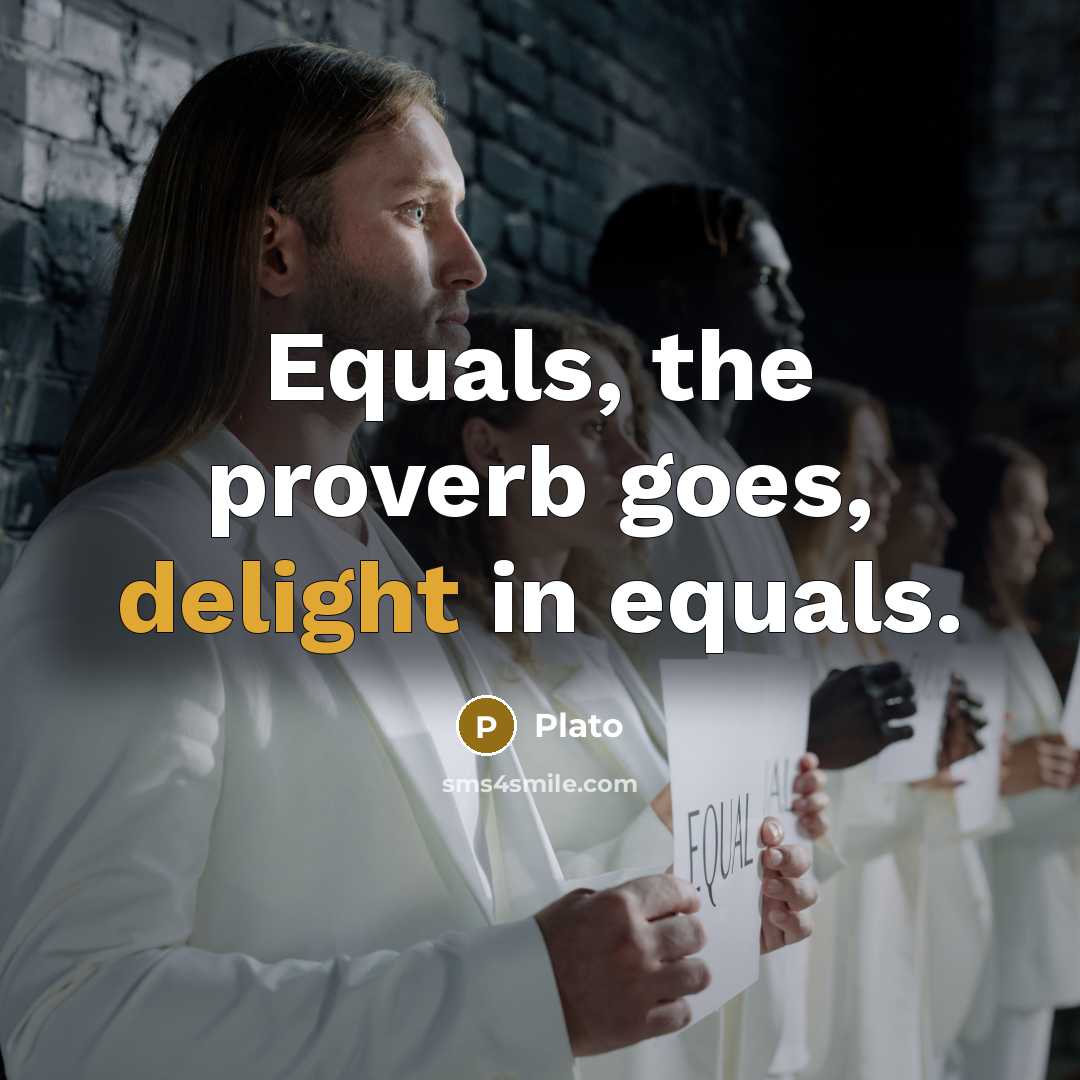 “Equals, the proverb goes, delight in equals.” quote by Plato
