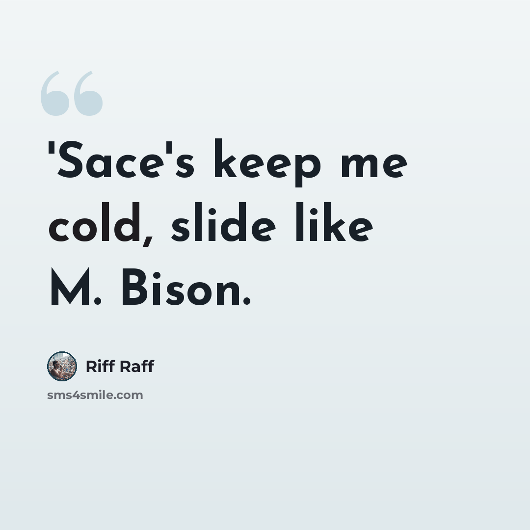 “'Sace's keep me cold, slide like M. Bison.” quote by Riff Raff