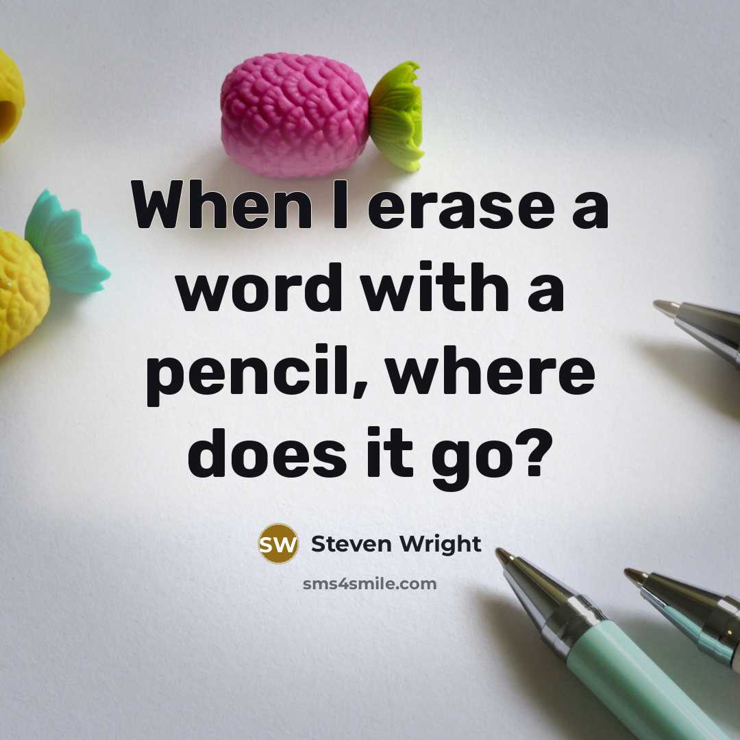 “When I erase a word with a pencil, where does it go?” quote by Steven Wright