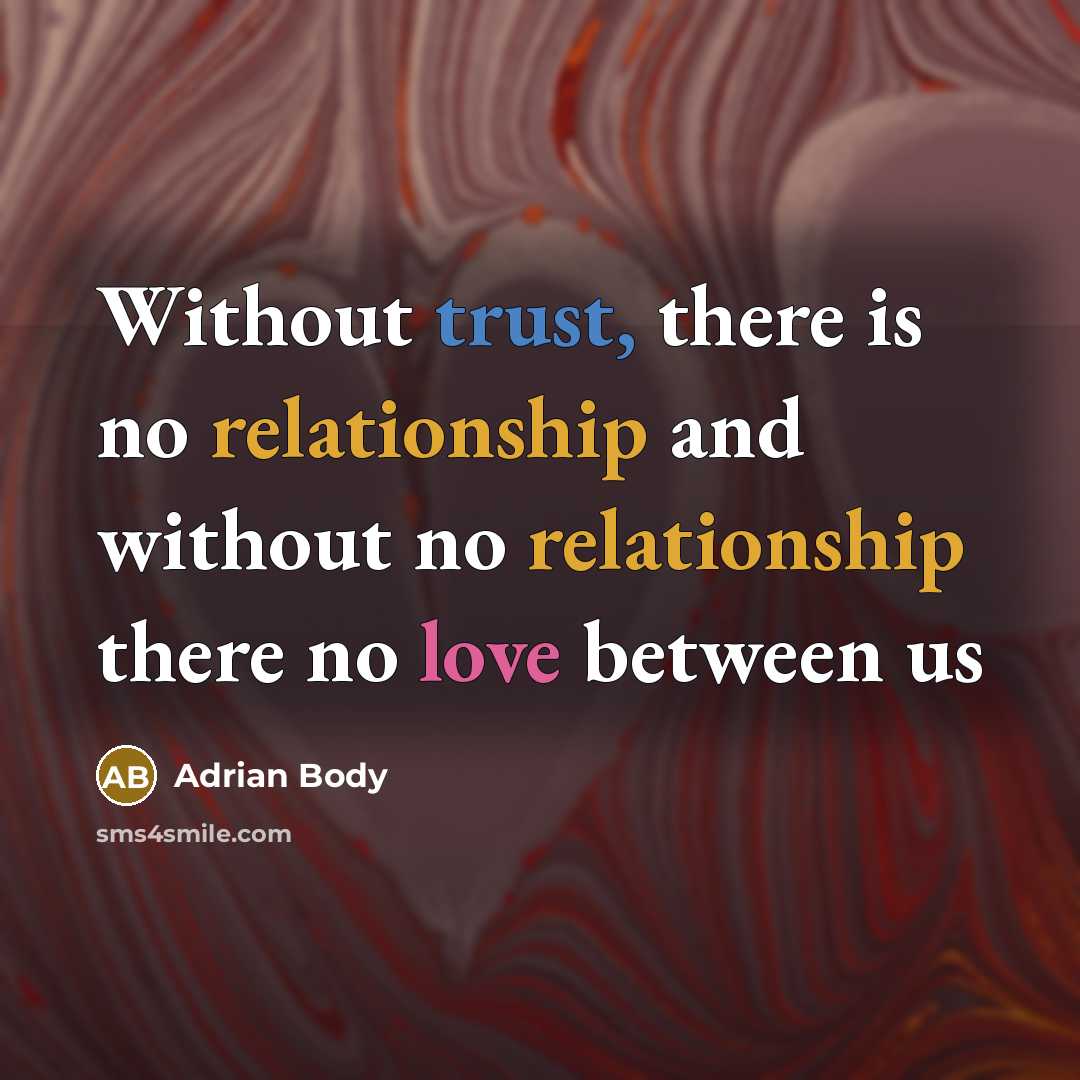“Without trust, there is no relationship and without no relationship there no love between us” quote by Adrian Body