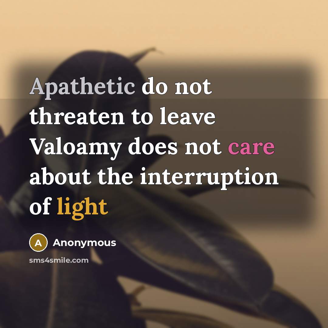 “Apathetic do not threaten to leave Valoamy does not care about the interruption of light” quote by Anonymous