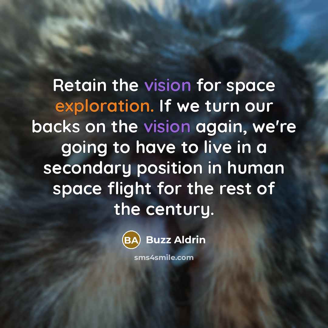 “Retain the vision for space exploration. If we turn our backs on the vision again, we're going to have to live in a secondary position in human space flight for the rest of the century.” quote by Buzz Aldrin