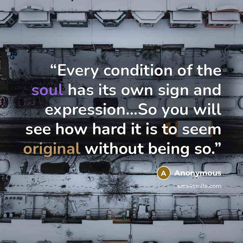 “Every condition of the soul has its own sign and expression...So you will see how hard it is to seem original without being so.” quote by Anonymous