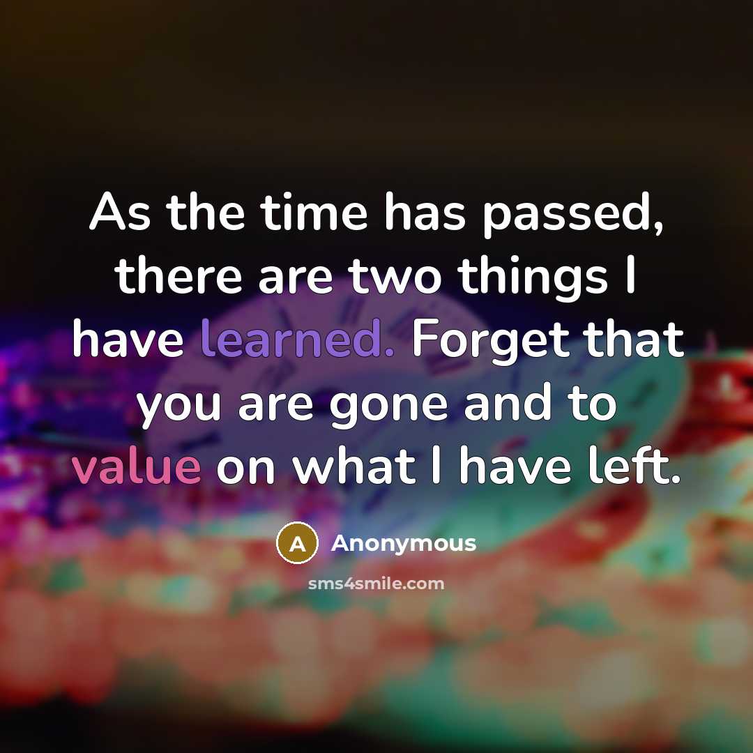 “As the time has passed, there are two things I have learned. Forget that you are gone and to value on what I have left.” quote by Anonymous