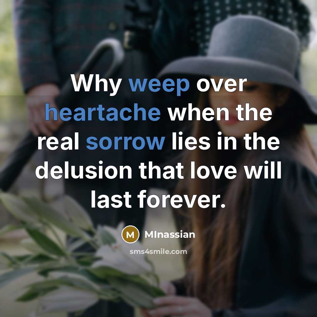 “Why weep over heartache when the real sorrow lies in the delusion that love will last forever.” quote by Minassian