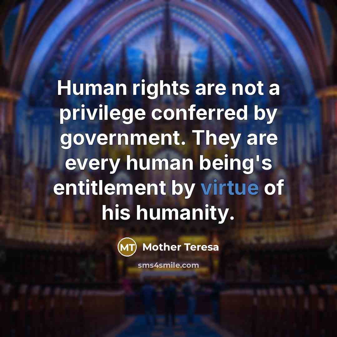 “Human rights are not a privilege conferred by government. They are every human being's entitlement by virtue of his humanity.” quote by Mother Teresa