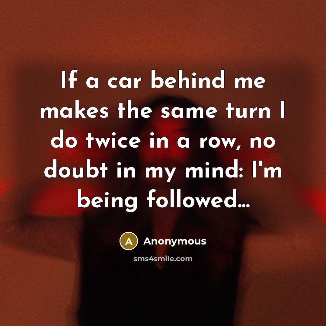 “If a car behind me makes the same turn I do twice in a row, no doubt in my mind: I'm being followed...” quote by Anonymous