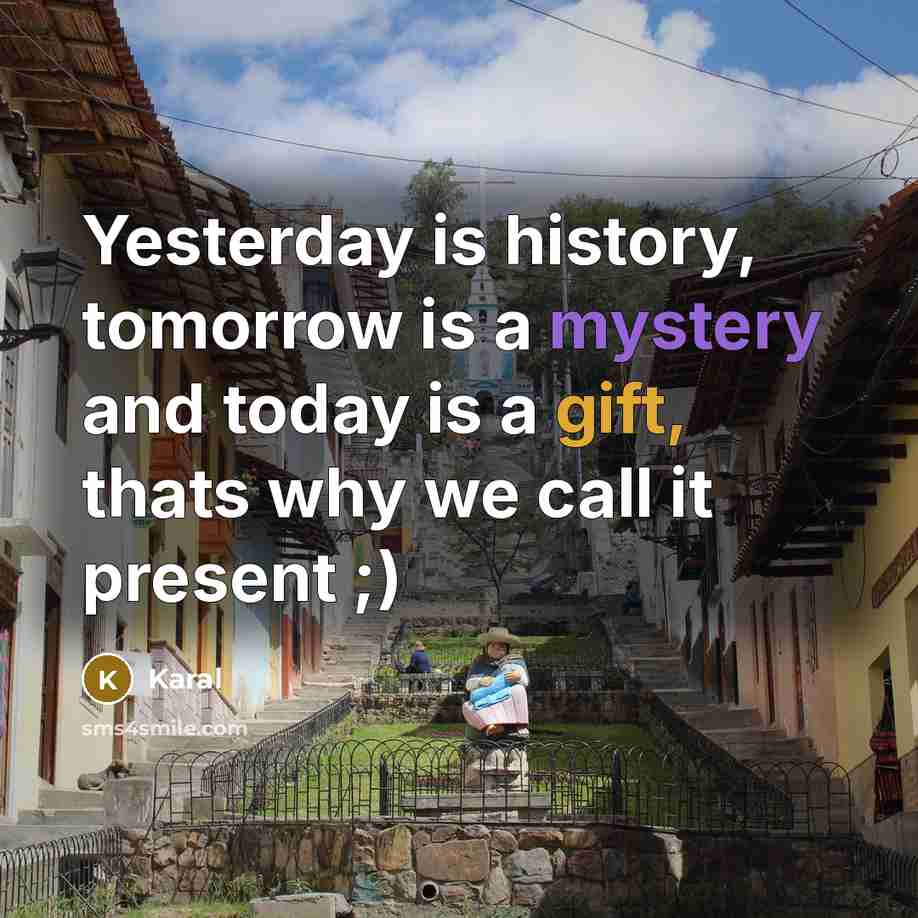 “Yesterday is history, tomorrow is a mystery and today is a gift, thats why we call it present ;)” quote by Karal