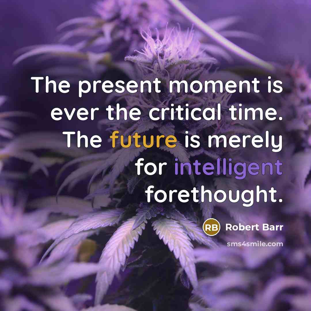 “The present moment is ever the critical time. The future is merely for intelligent forethought.” quote by Robert Barr