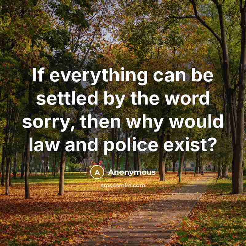 “If everything can be settled by the word sorry, then why would law and police exist?” quote by Anonymous