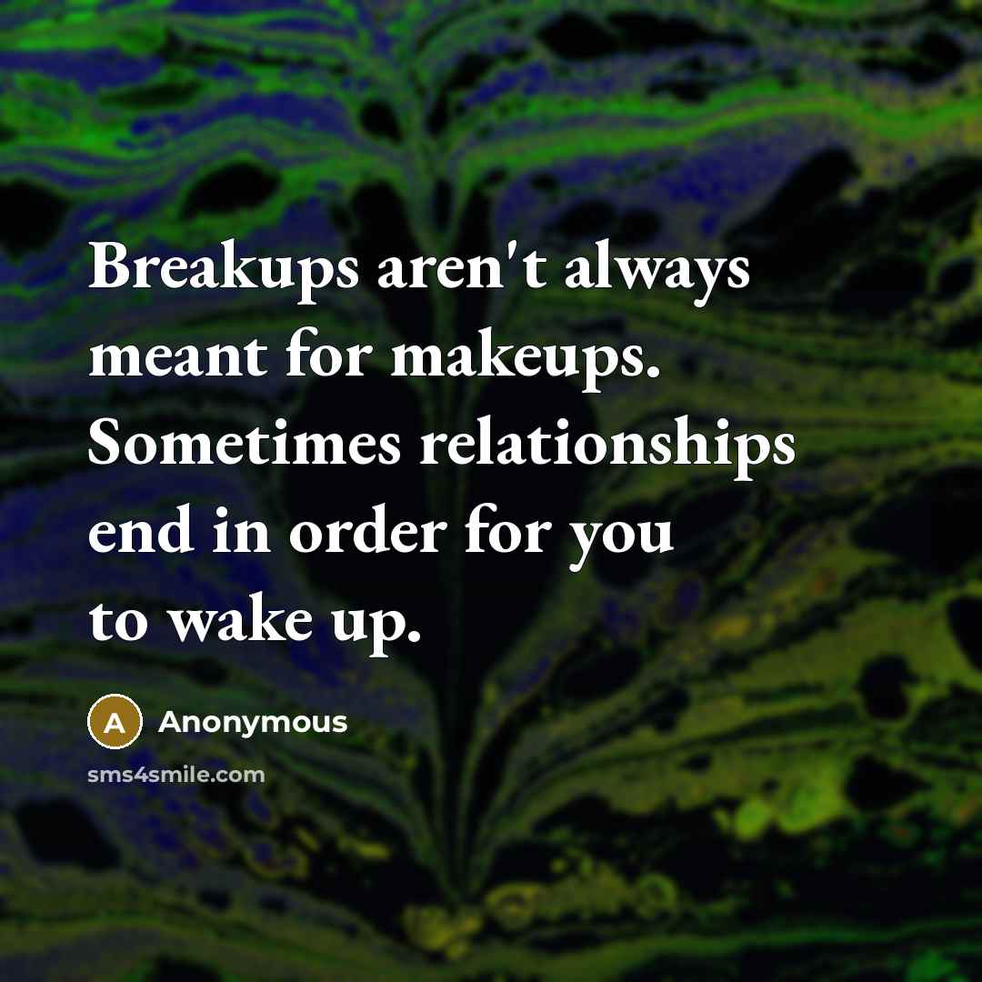 “Breakups aren't always meant for makeups. Sometimes relationships end in order for you to wake up.” quote by Anonymous