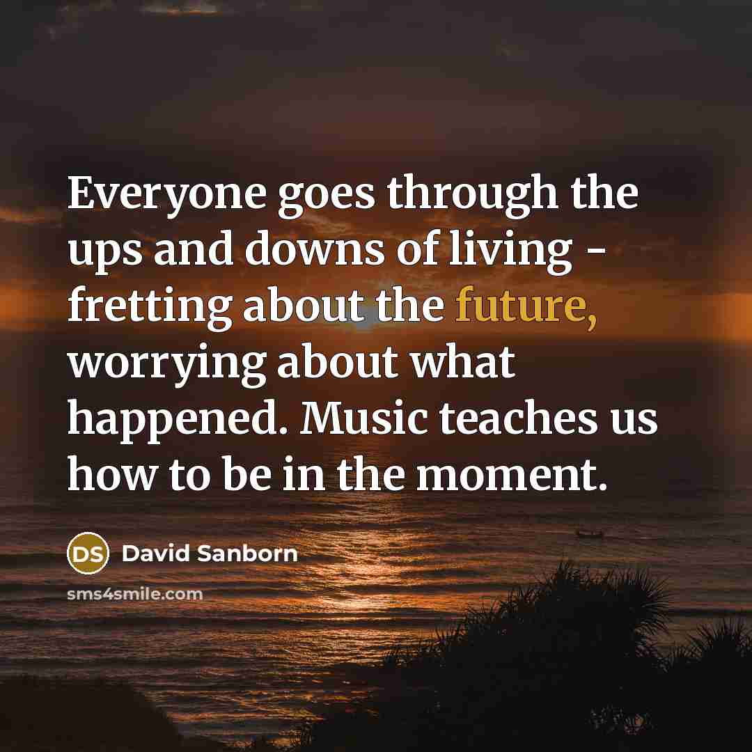 “Everyone goes through the ups and downs of living - fretting about the future, worrying about what happened. Music teaches us how to be in the moment.” quote by David Sanborn