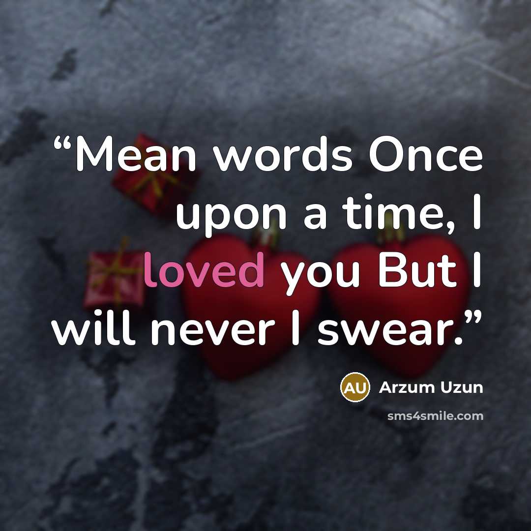 “Mean words Once upon a time, I loved you But I will never I swear.” quote by Arzum Uzun