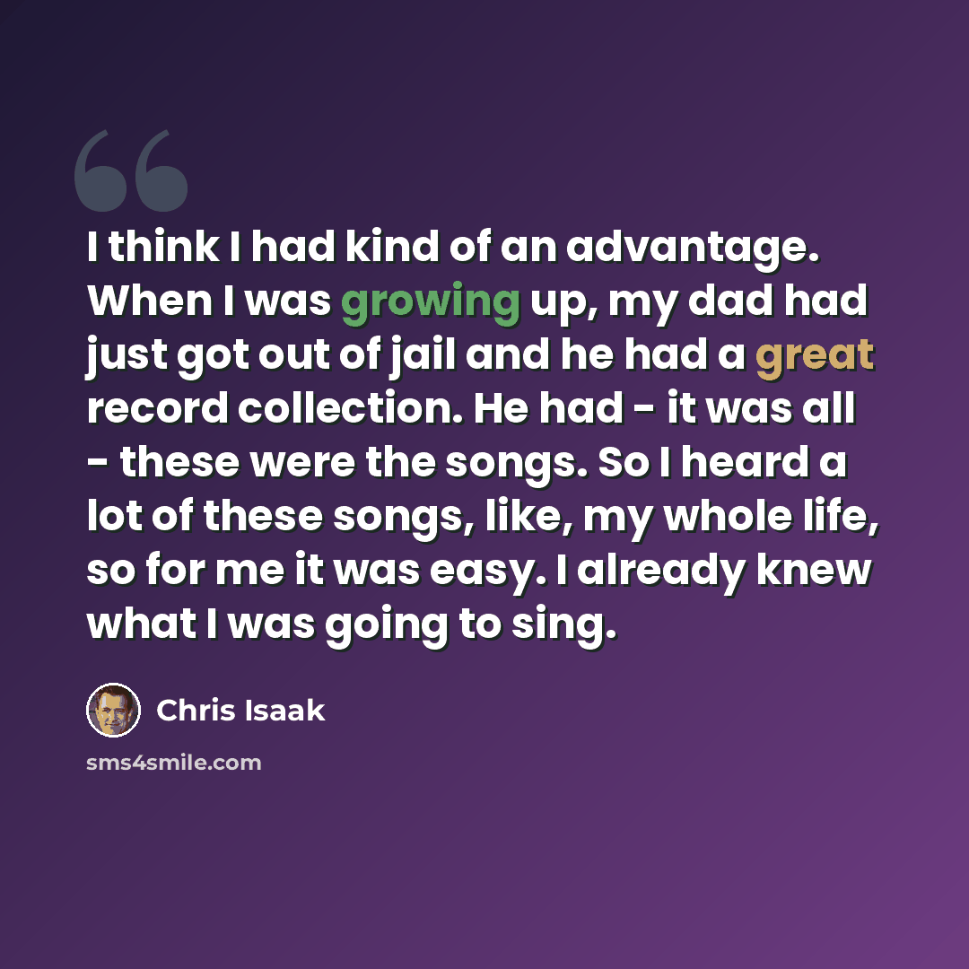 “I think I had kind of an advantage. When I was growing up, my dad had just got out of jail and he had a great record collection. He had - it was all - these were the songs. So I heard a lot of these songs, like, my whole life, so for me it was easy. I already knew what I was going to sing.” quote by Chris Isaak