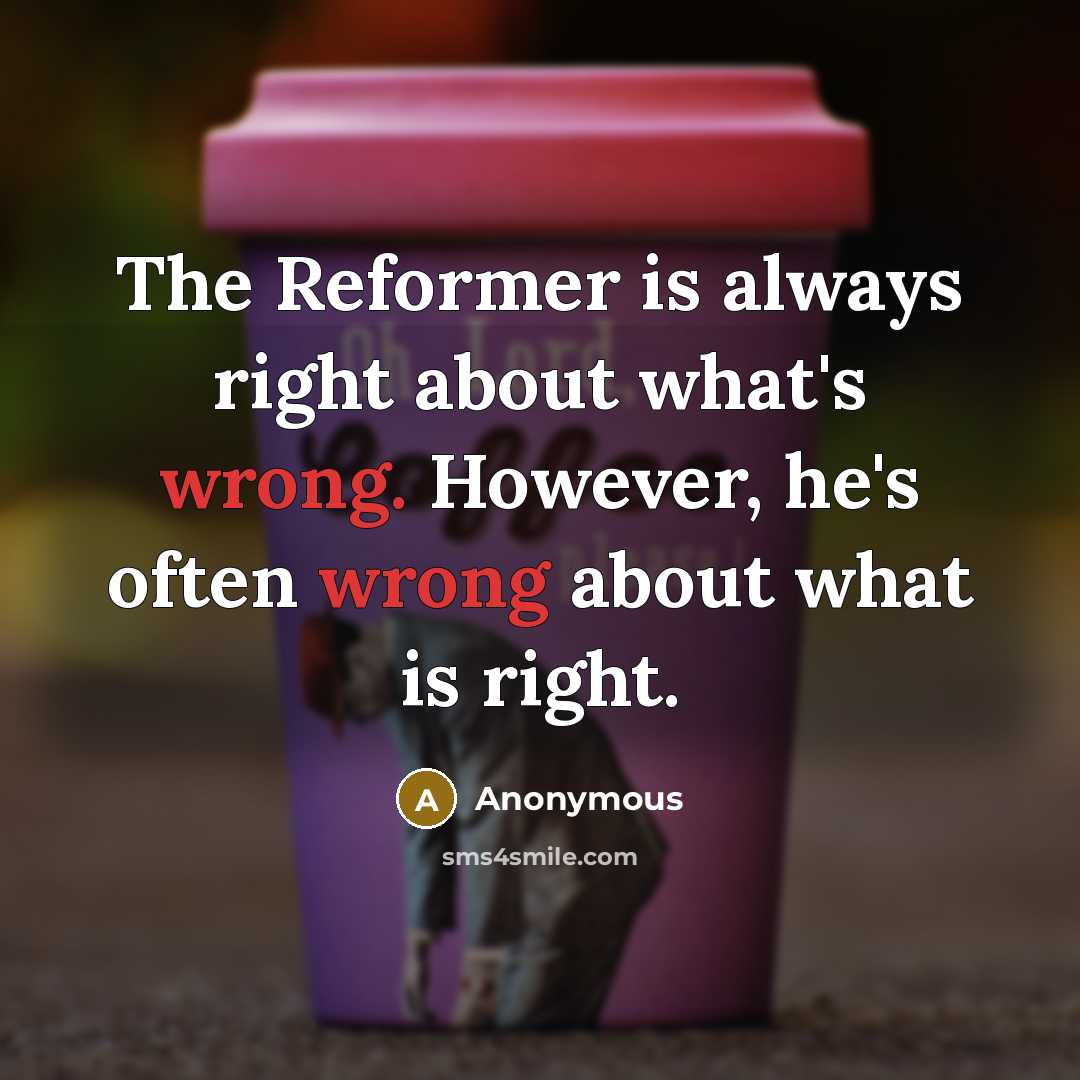 “The Reformer is always right about what's wrong. However, he's often wrong about what is right.” quote by Anonymous