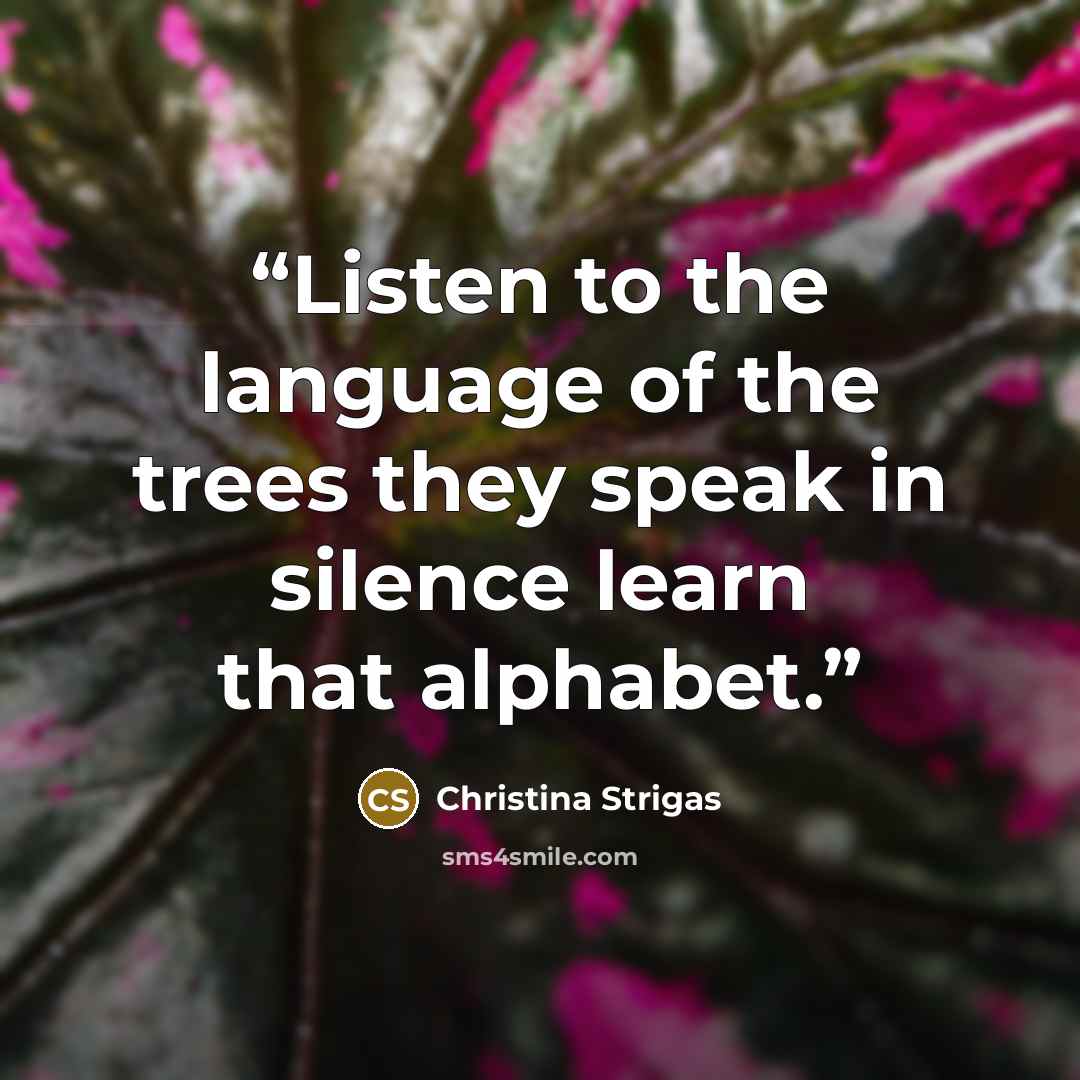 “Listen to the language of the trees they speak in silence learn that alphabet.” quote by Christina Strigas