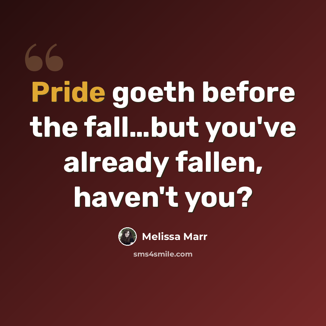 “Pride goeth before the fall…but you've already fallen, haven't you?” quote by Melissa Marr