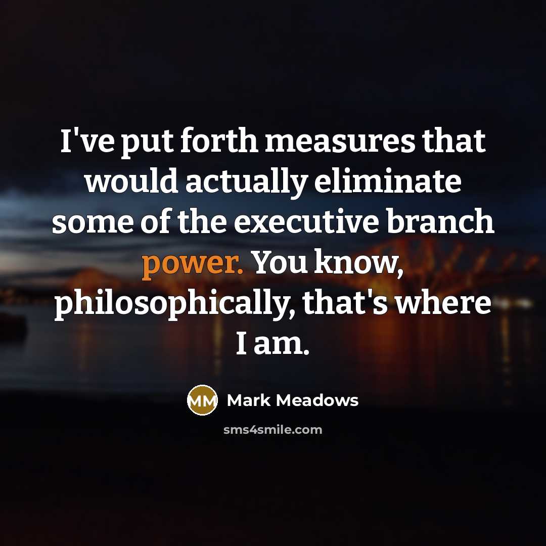 “I've put forth measures that would actually eliminate some of the executive branch power. You know, philosophically, that's where I am.” quote by Mark Meadows