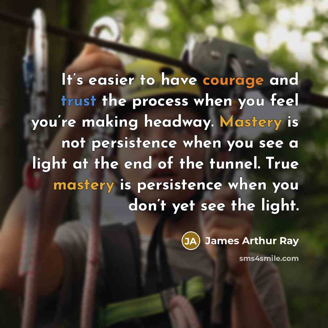 “It’s easier to have courage and trust the process when you feel you’re making headway. Mastery is not persistence when you see a light at the end of the tunnel. True mastery is persistence when you don’t yet see the light.” quote by James Arthur Ray