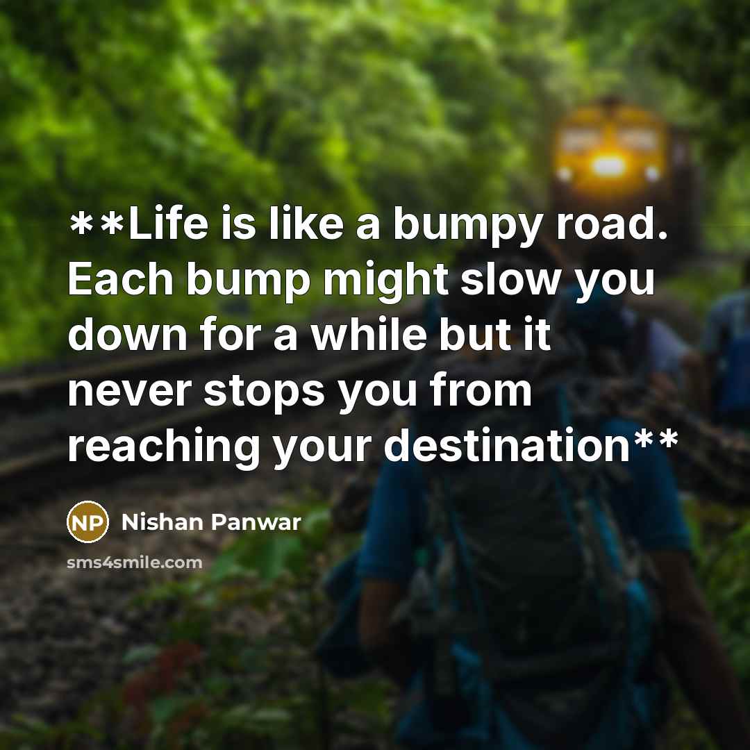 “**Life is like a bumpy road. Each bump might slow you down for a while but it never stops you from reaching your destination**” quote by Nishan Panwar