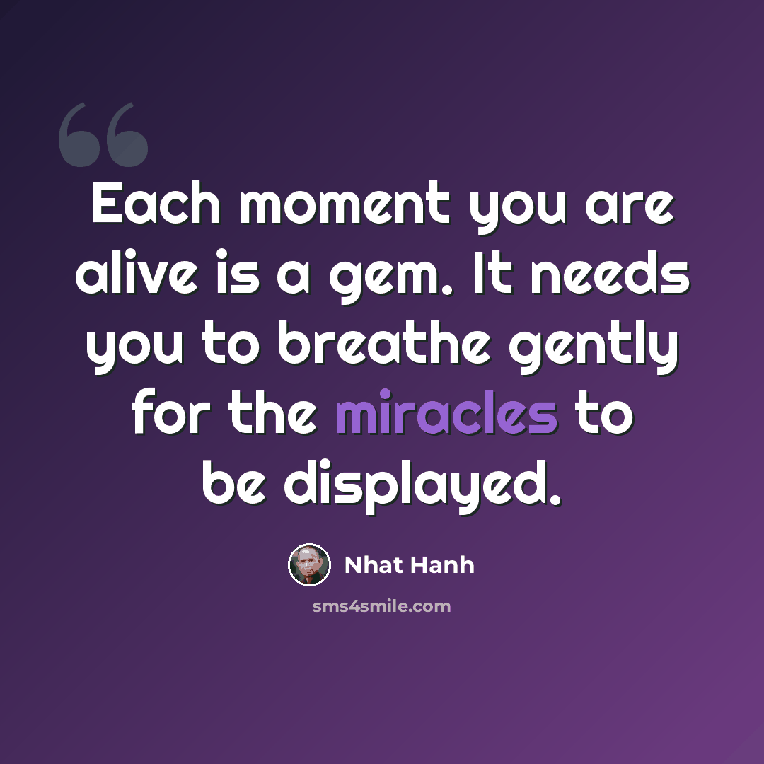 “Each moment you are alive is a gem. It needs you to breathe gently for the miracles to be displayed.” quote by Nhat Hanh
