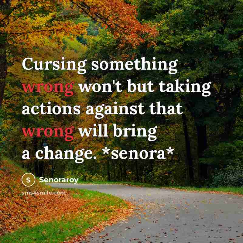 “Cursing something wrong won't but taking actions against that wrong will bring a change. *senora*” quote by Senoraroy