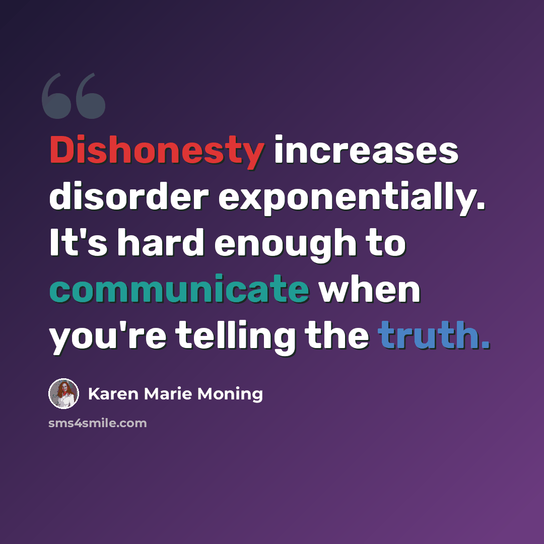 “Dishonesty increases disorder exponentially. It's hard enough to communicate when you're telling the truth.” quote by Karen Marie Moning