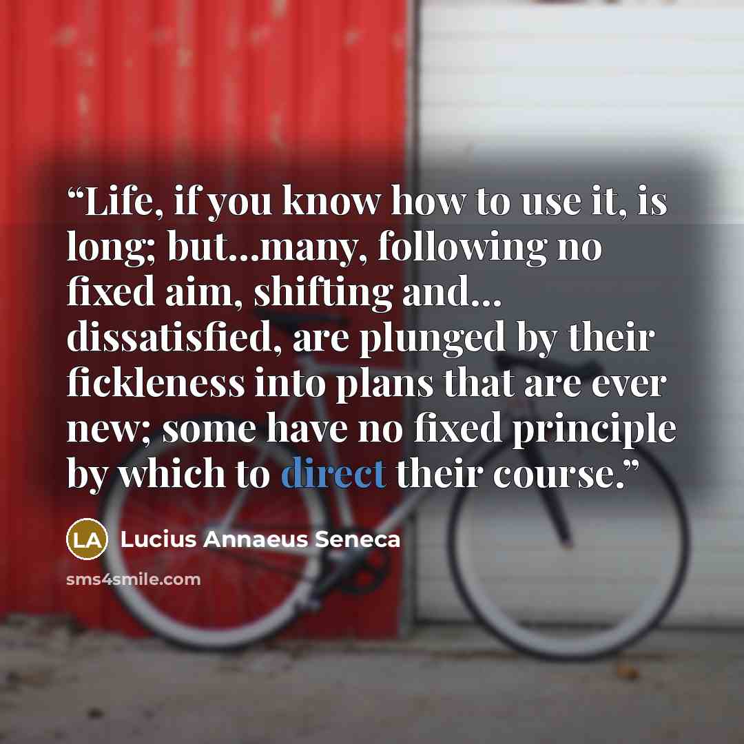“Life, if you know how to use it, is long; but…many, following no fixed aim, shifting and… dissatisfied, are plunged by their fickleness into plans that are ever new; some have no fixed principle by which to direct their course.” quote by Lucius Annaeus Seneca