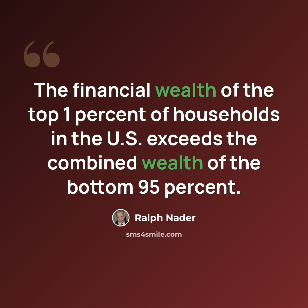 “The financial wealth of the top 1 percent of households in the U.S. exceeds the combined wealth of the bottom 95 percent.” quote by Ralph Nader