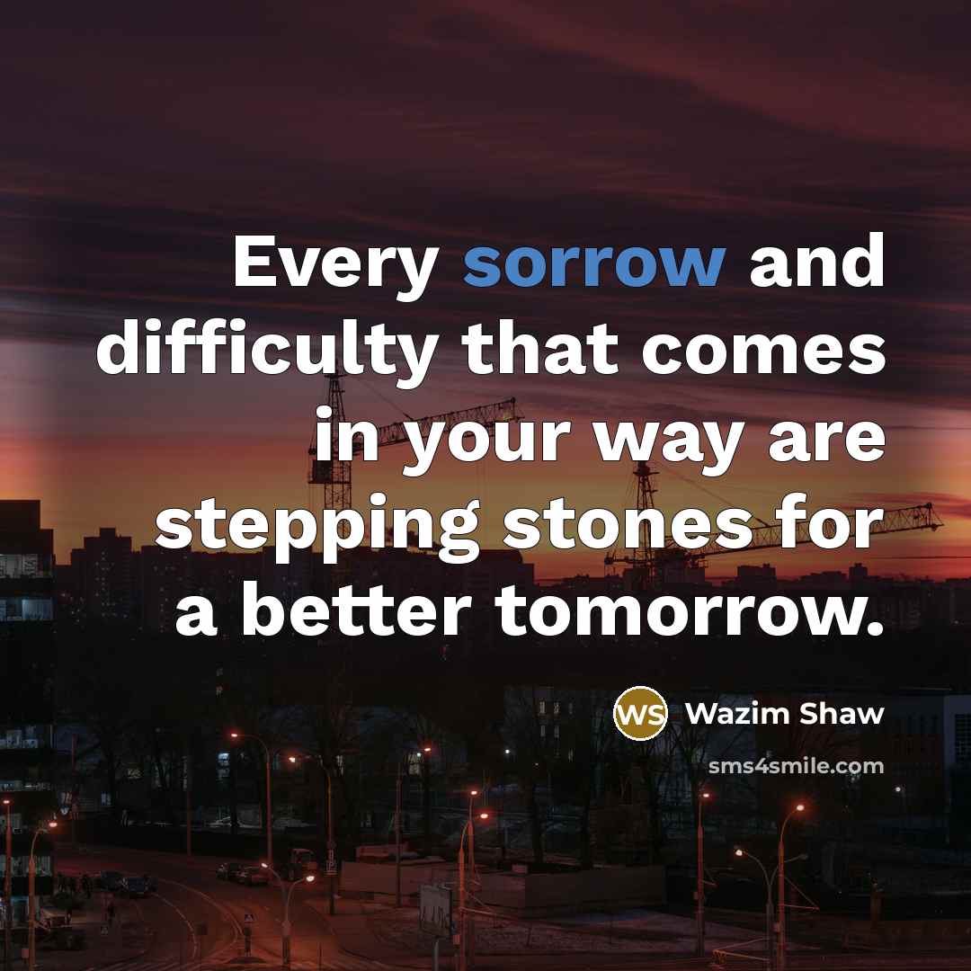 “Every sorrow and difficulty that comes in your way are stepping stones for a better tomorrow.” quote by Wazim Shaw