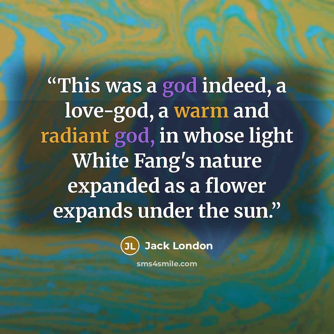 “This was a god indeed, a love-god, a warm and radiant god, in whose light White Fang's nature expanded as a flower expands under the sun.” quote by Jack London