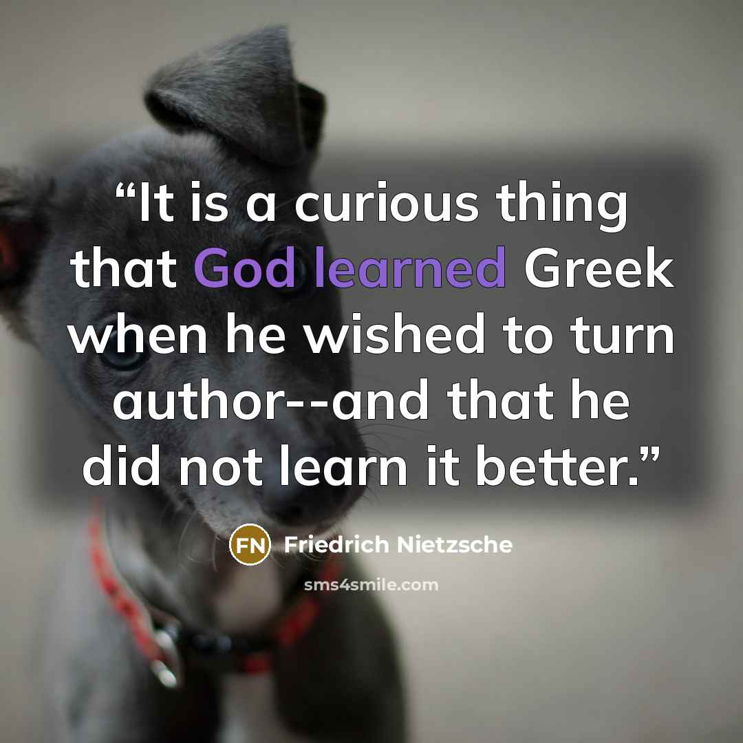 “It is a curious thing that God learned Greek when he wished to turn author--and that he did not learn it better.” quote by Friedrich Nietzsche