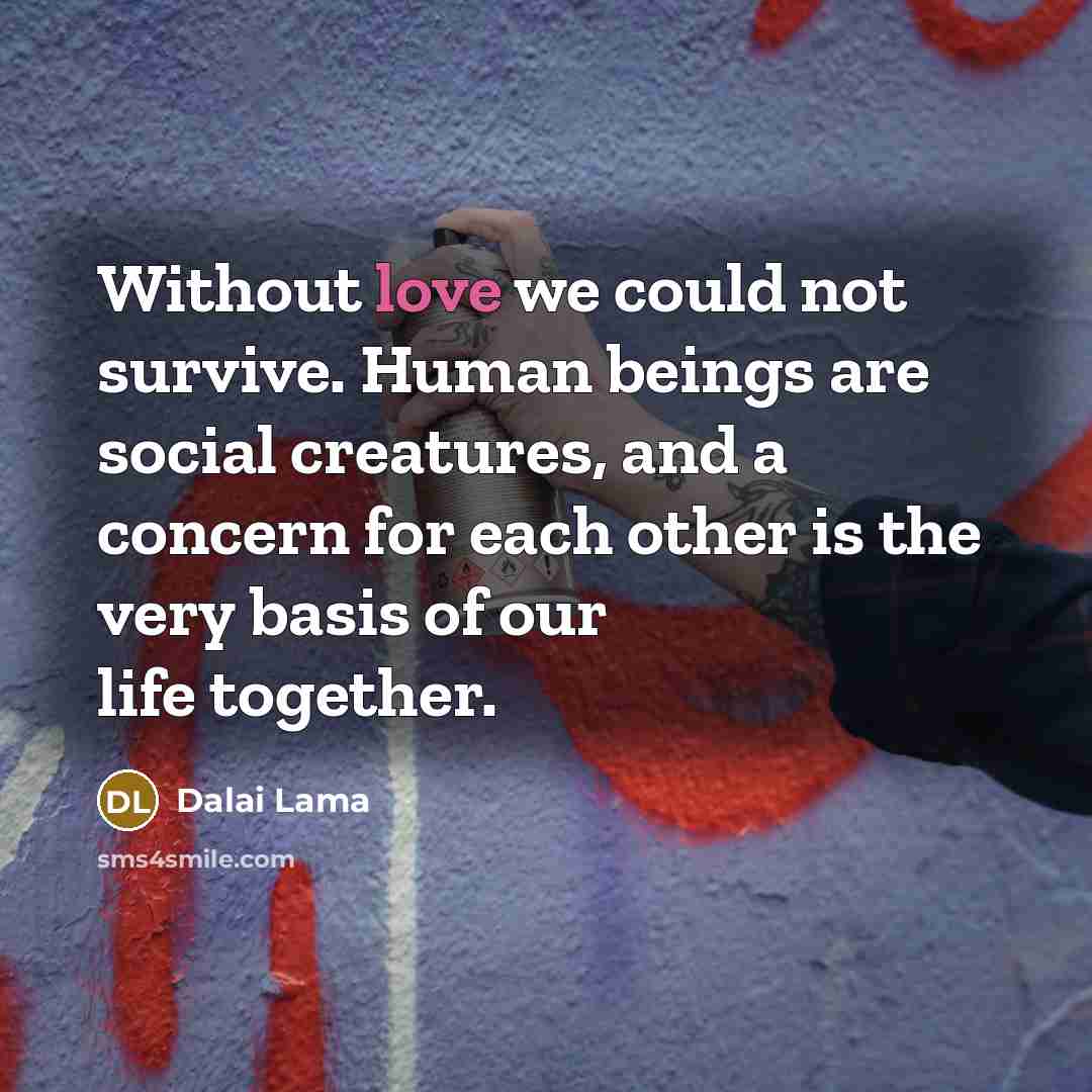 “Without love we could not survive. Human beings are social creatures, and a concern for each other is the very basis of our life together.” quote by Dalai Lama