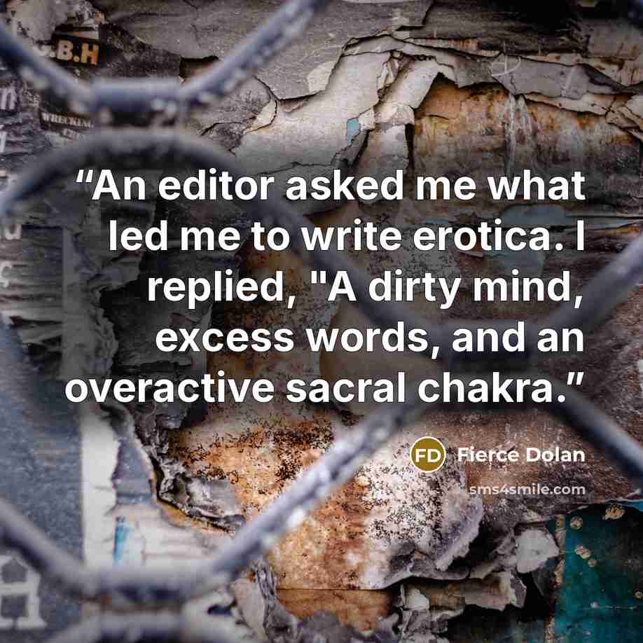 “An editor asked me what led me to write erotica. I replied, "A dirty mind, excess words, and an overactive sacral chakra.” quote by Fierce Dolan