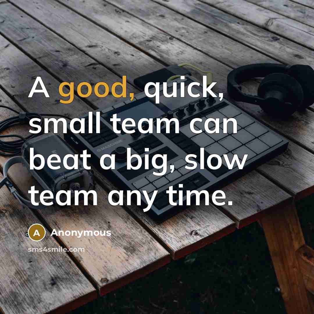 “A good, quick, small team can beat a big, slow team any time.” quote by Anonymous