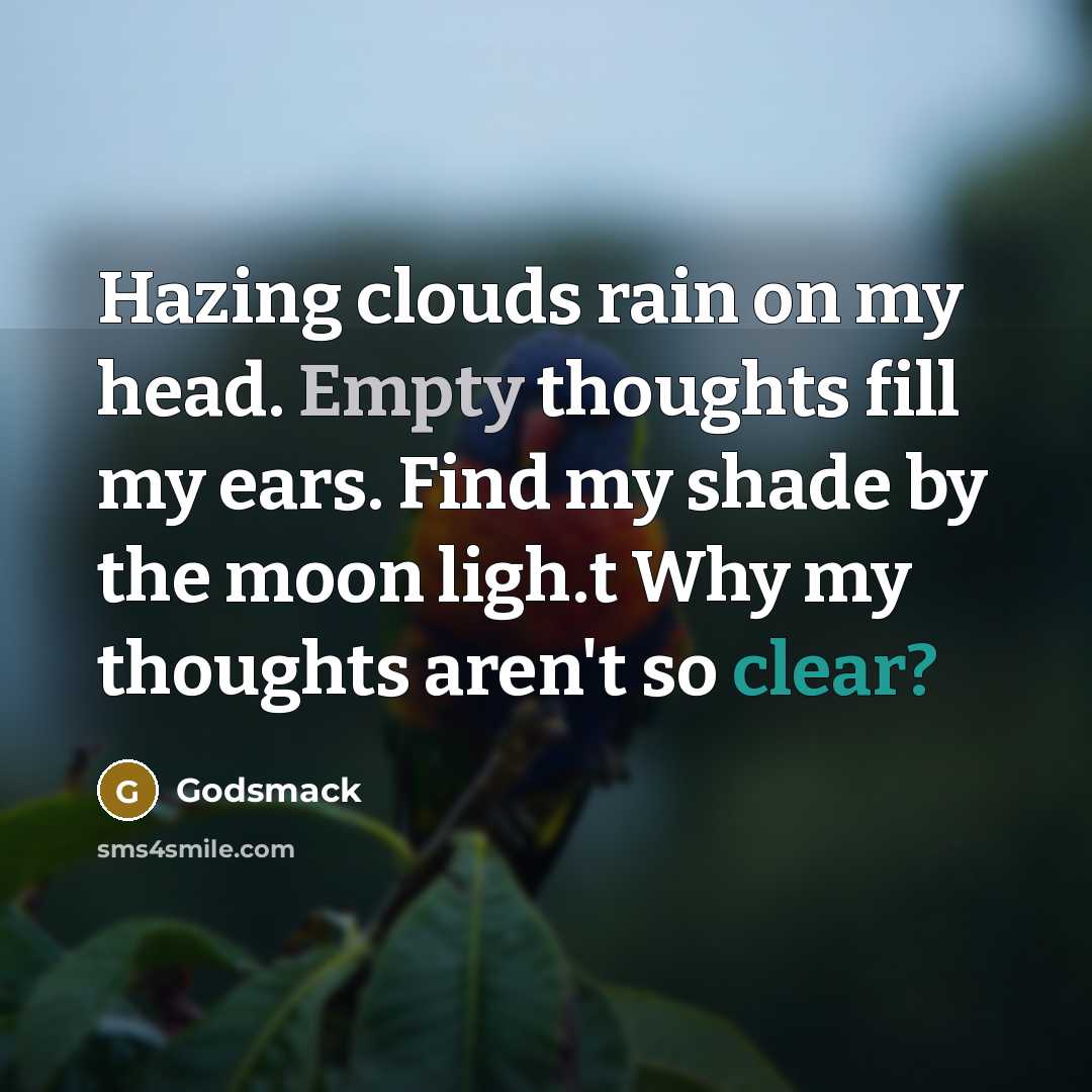 “Hazing clouds rain on my head. Empty thoughts fill my ears. Find my shade by the moon ligh.t Why my thoughts aren't so clear?” quote by Godsmack