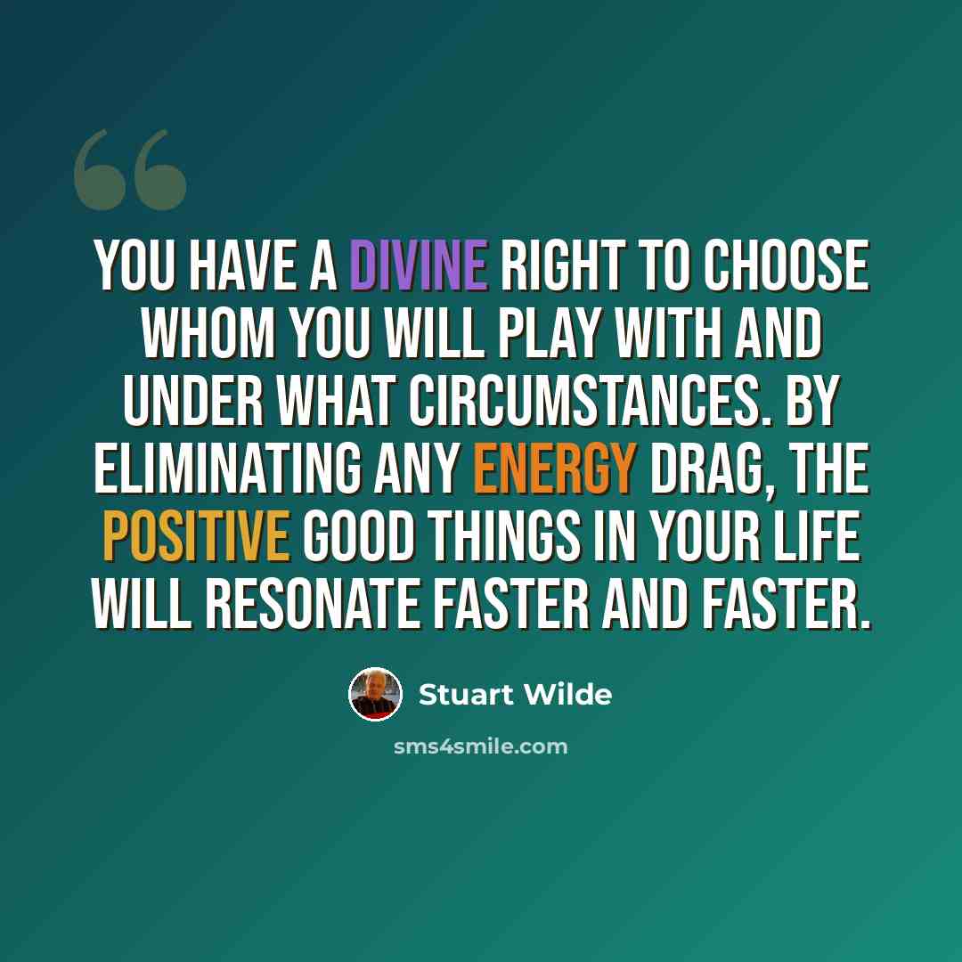 “You have a divine right to choose whom you will play with and under what circumstances. By eliminating any energy drag, the positive good things in your life will resonate faster and faster.” quote by Stuart Wilde