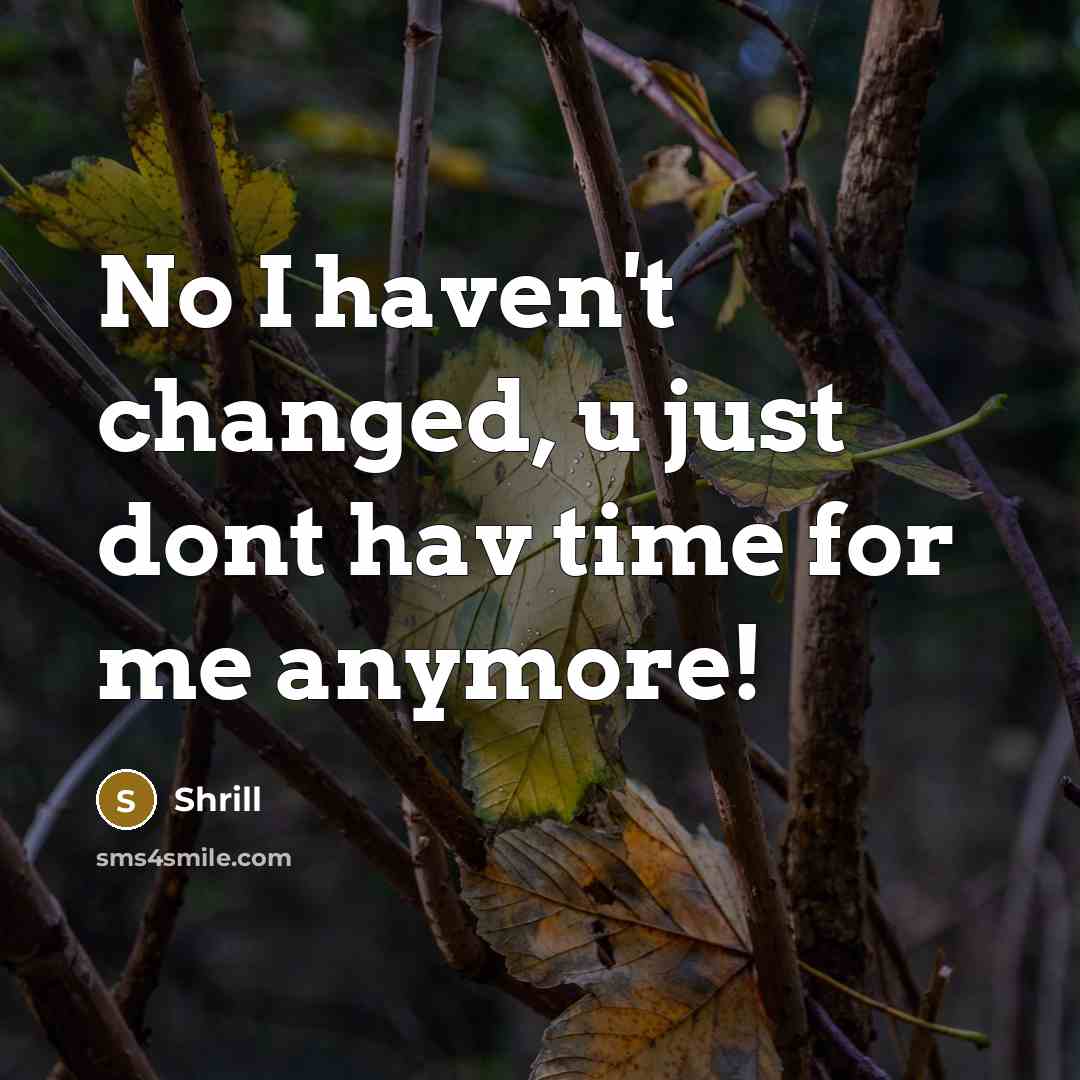 “No I haven't changed, u just dont hav time for me anymore!” quote by Shrill