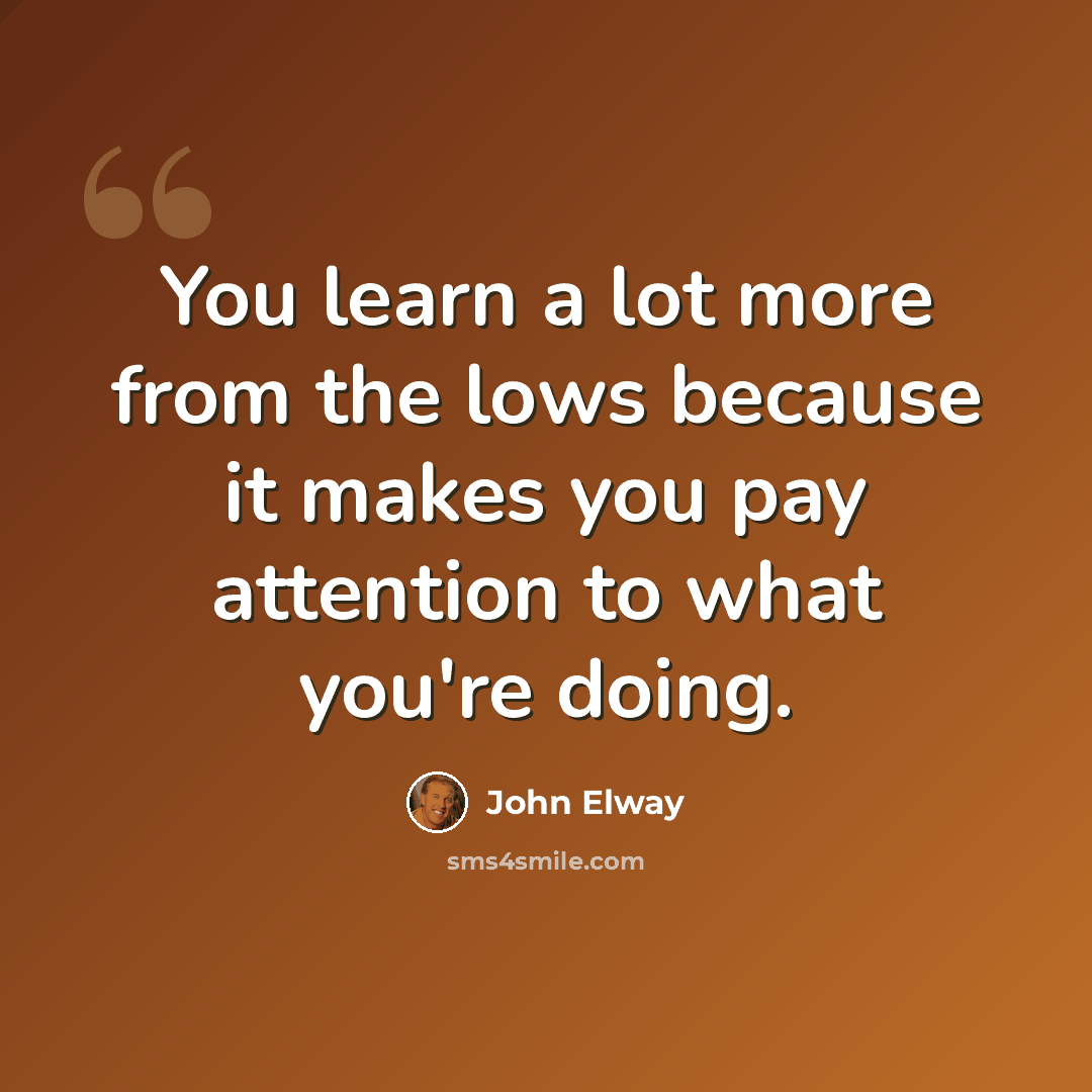 “You learn a lot more from the lows because it makes you pay attention to what you're doing.” quote by John Elway