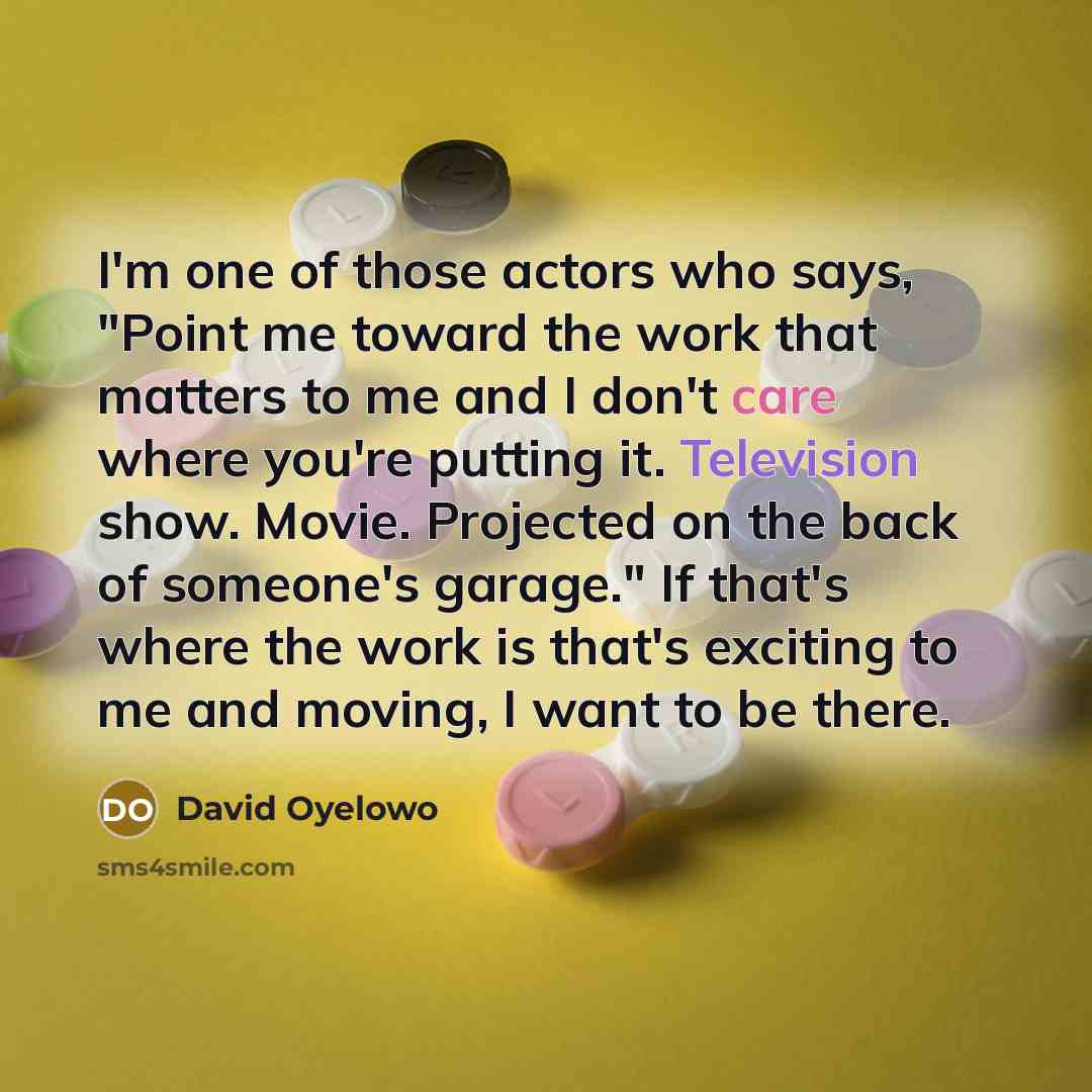 “I'm one of those actors who says, "Point me toward the work that matters to me and I don't care where you're putting it. Television show. Movie. Projected on the back of someone's garage." If that's where the work is that's exciting to me and moving, I want to be there.” quote by David Oyelowo