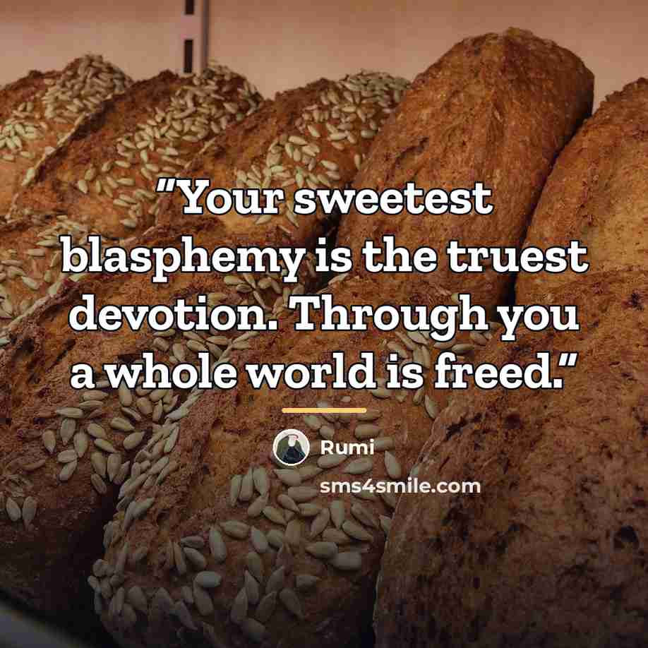 “Your sweetest blasphemy is the truest devotion. Through you a whole world is freed.” quote by Rumi