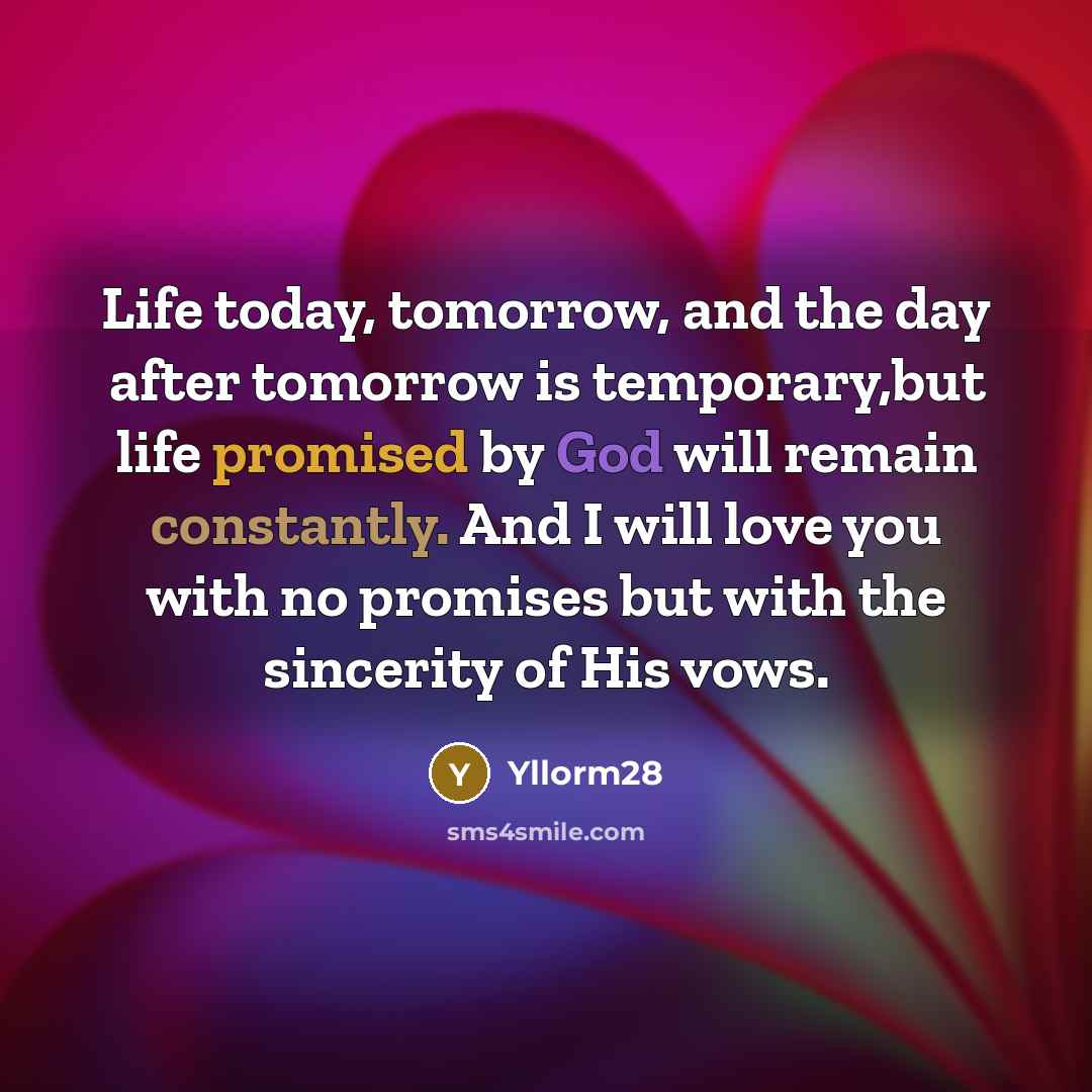 “Life today, tomorrow, and the day after tomorrow is temporary,but life promised by God will remain constantly. And I will love you with no promises but with the sincerity of His vows.” quote by Yllorm28