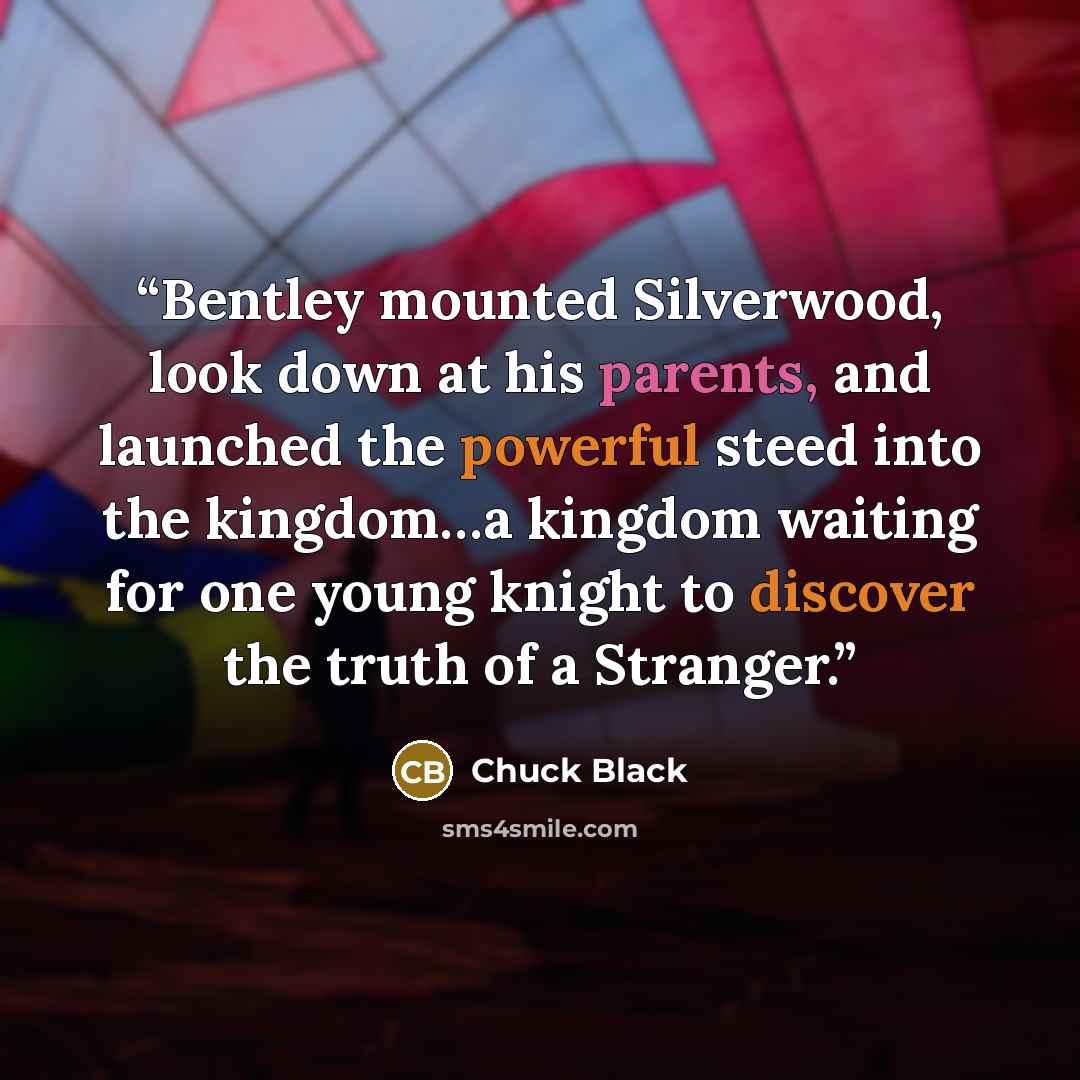 “Bentley mounted Silverwood, look down at his parents, and launched the powerful steed into the kingdom…a kingdom waiting for one young knight to discover the truth of a Stranger.” quote by Chuck Black