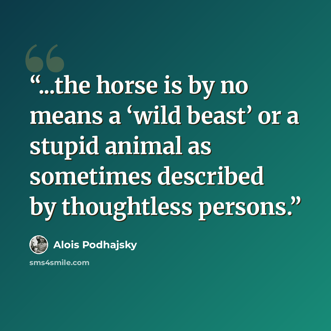 “...the horse is by no means a ‘wild beast’ or a stupid animal as sometimes described by thoughtless persons.” quote by Alois Podhajsky