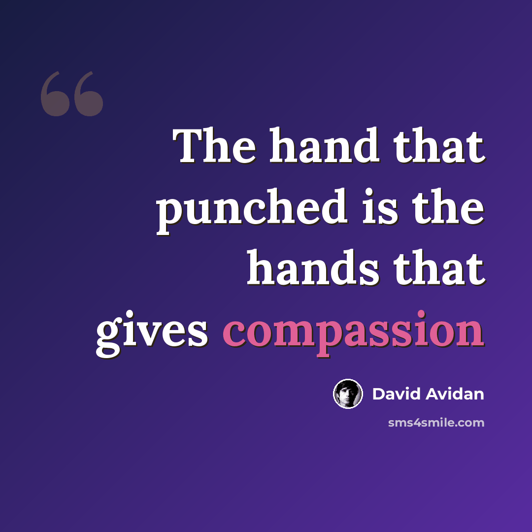 “The hand that punched is the hands that gives compassion” quote by David Avidan