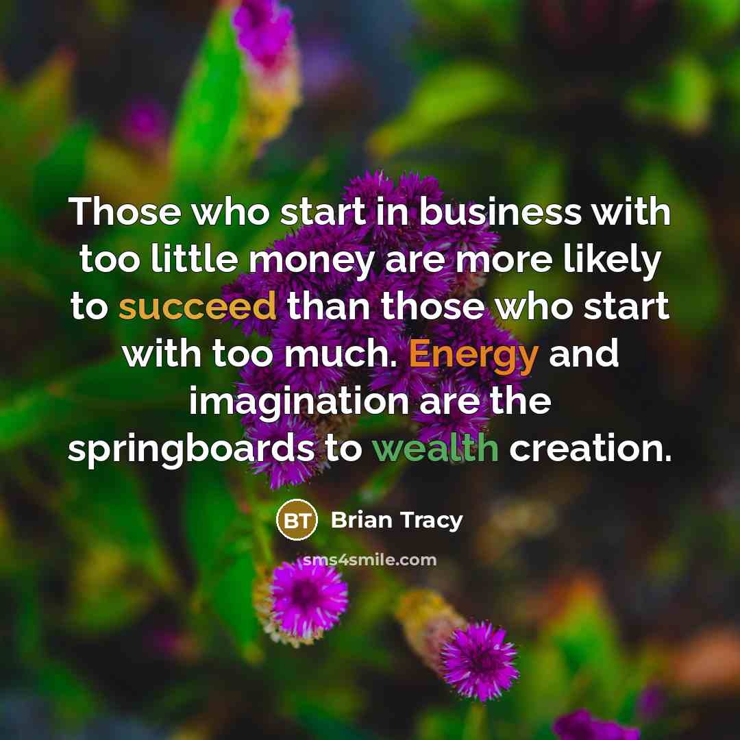 “Those who start in business with too little money are more likely to succeed than those who start with too much. Energy and imagination are the springboards to wealth creation.” quote by Brian Tracy