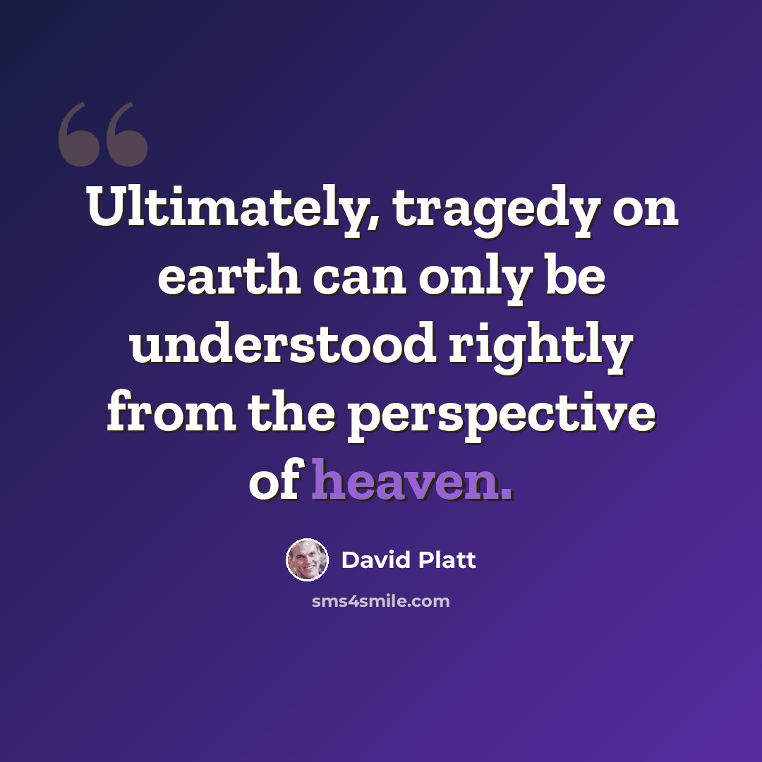 “Ultimately, tragedy on earth can only be understood rightly from the perspective of heaven.” quote by David Platt