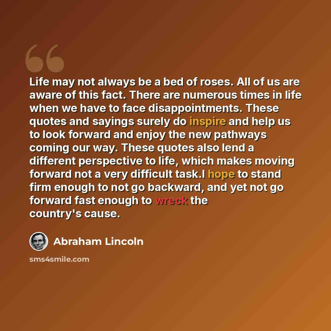 “Life may not always be a bed of roses. All of us are aware of this fact. There are numerous times in life when we have to face disappointments. These quotes and sayings surely do inspire and help us to look forward and enjoy the new pathways coming our way. These quotes also lend a different…” quote by Abraham Lincoln