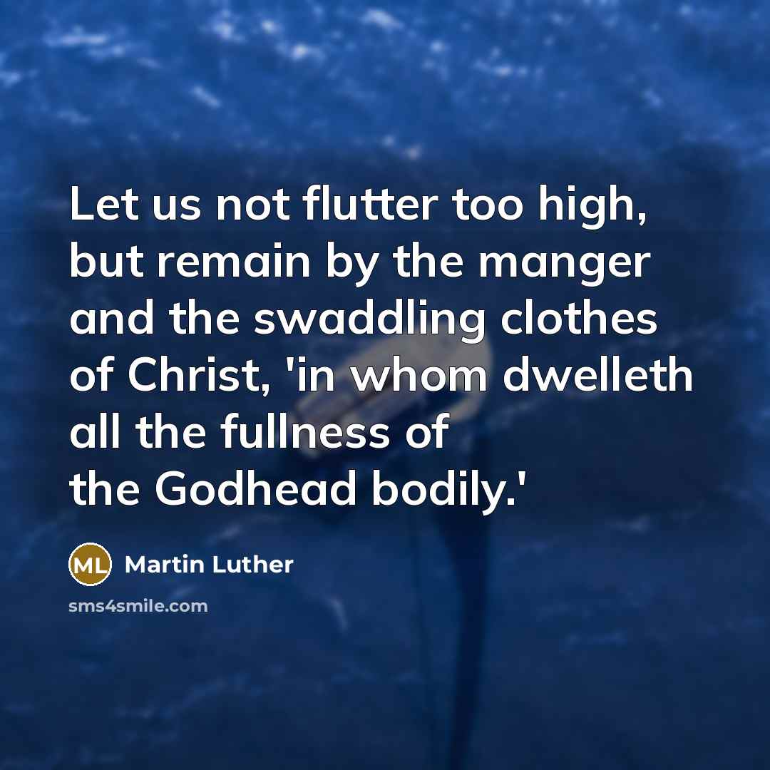“Let us not flutter too high, but remain by the manger and the swaddling clothes of Christ, 'in whom dwelleth all the fullness of the Godhead bodily.'” quote by Martin Luther