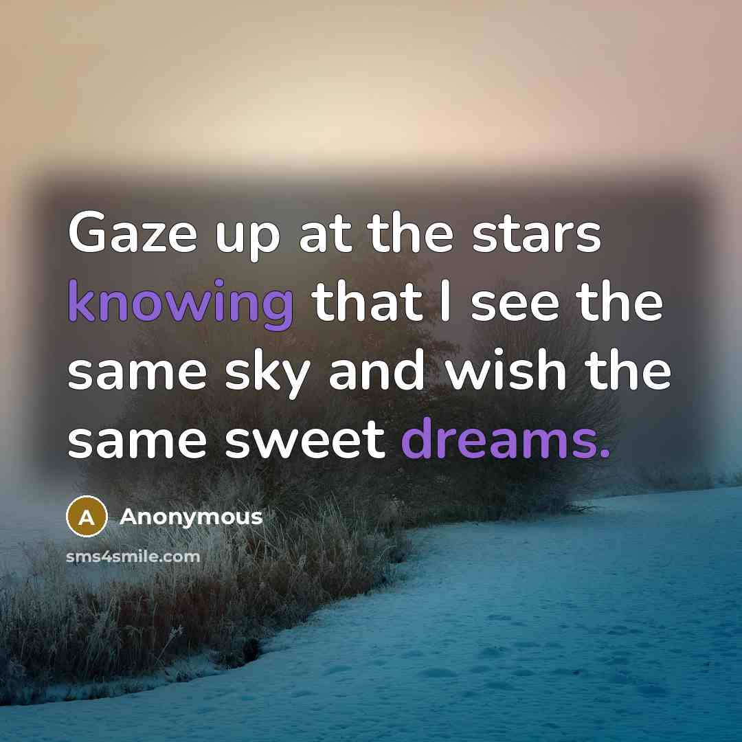 “Gaze up at the stars knowing that I see the same sky and wish the same sweet dreams.” quote by Anonymous